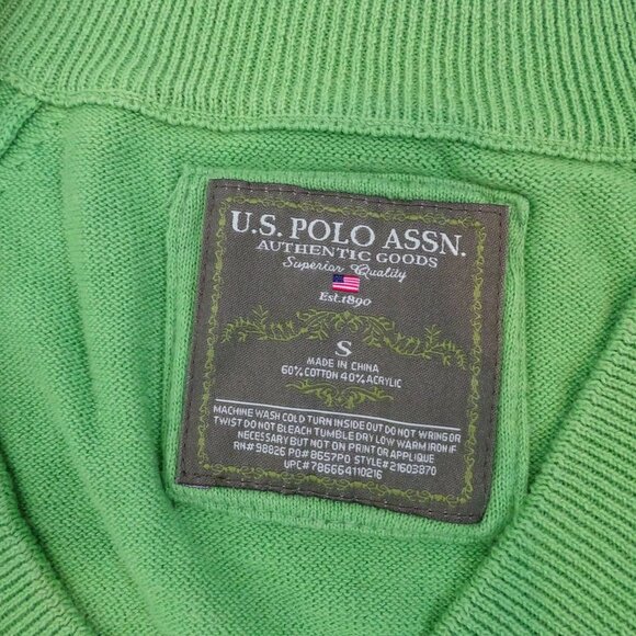US Polo Assn Women Green V-Neck Long Sleeve Knit Sweater Women Size S Y2K - Picture 3 of 3